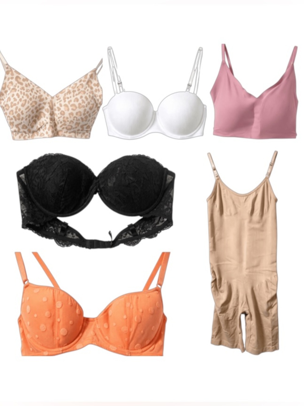 La Senza Bra, Winners Bralette, Shapewear, White Clear Strap Lot 6-Pcs S/M